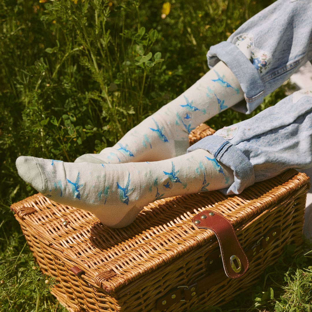 Socks that Protect Pollinators (Beige Hummingbirds) - Raymond's Hallmark