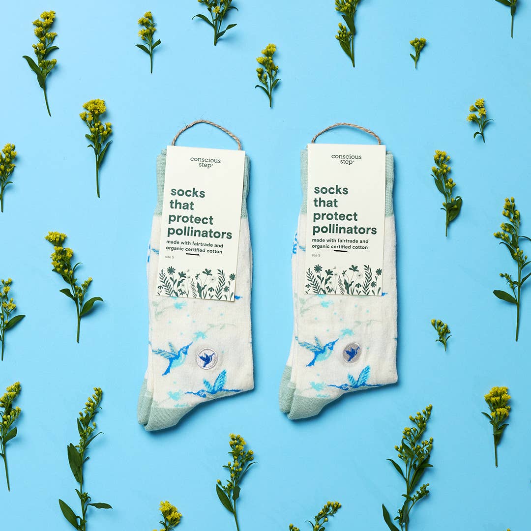 Socks that Protect Pollinators (Beige Hummingbirds) - Raymond's Hallmark