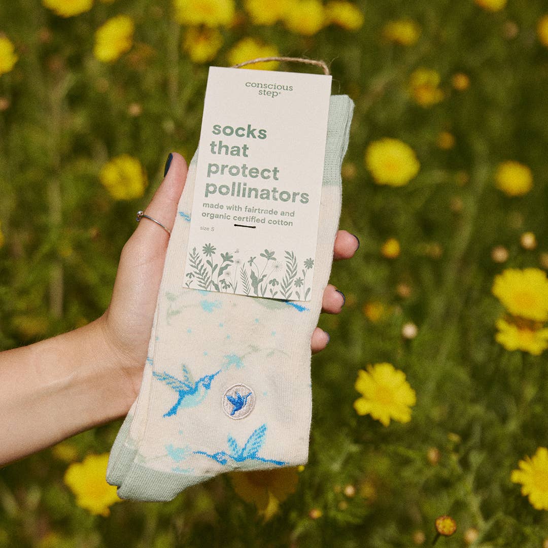 Socks that Protect Pollinators (Beige Hummingbirds) - Raymond's Hallmark