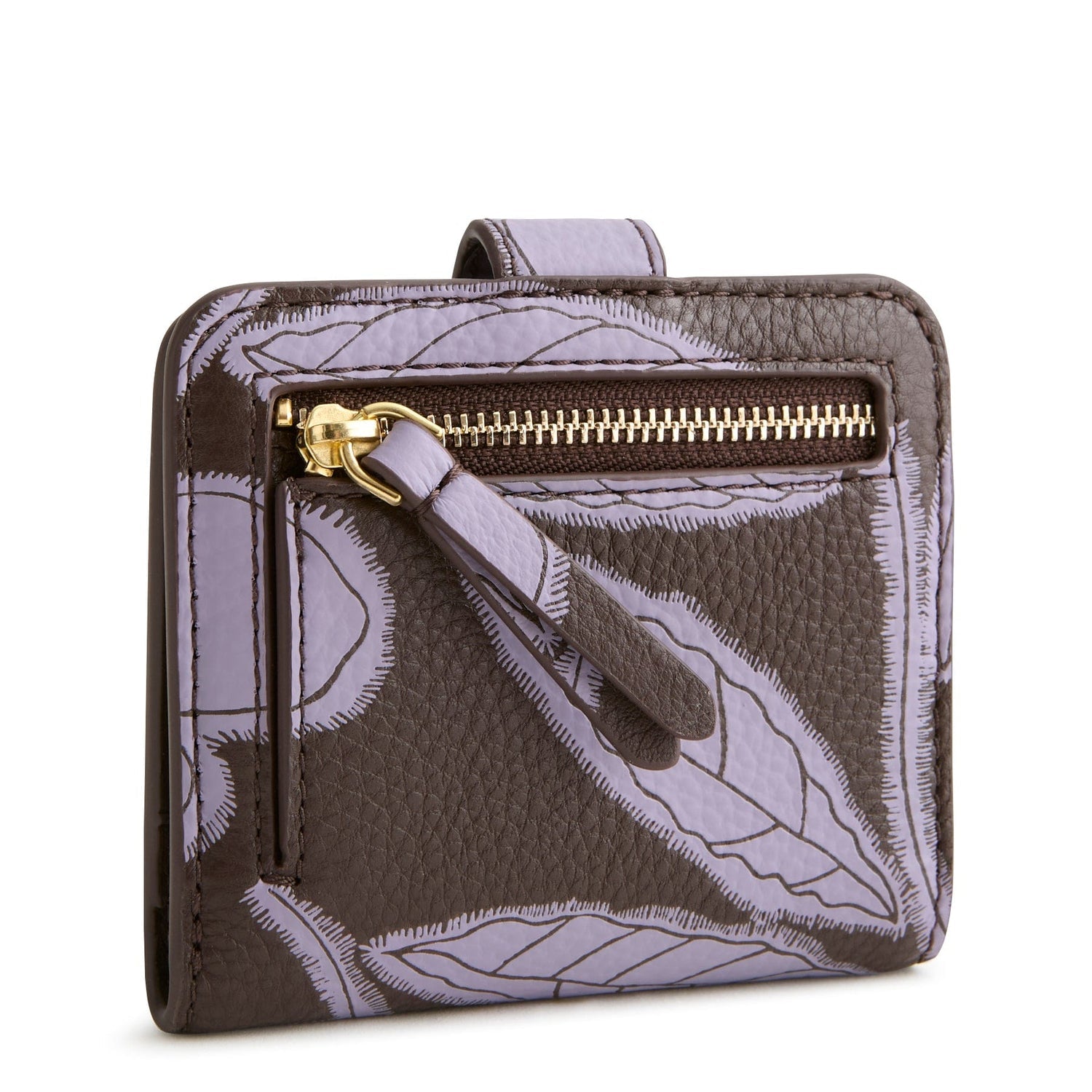Small Tab Wallet Printed Leather-Appliqué Floral Coffee Bean - Raymond's Hallmark