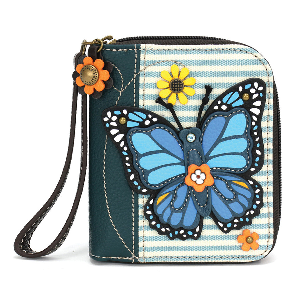 Zip-Around Wallet-Blue Butterfly-Blue Stripe - Raymond's Hallmark