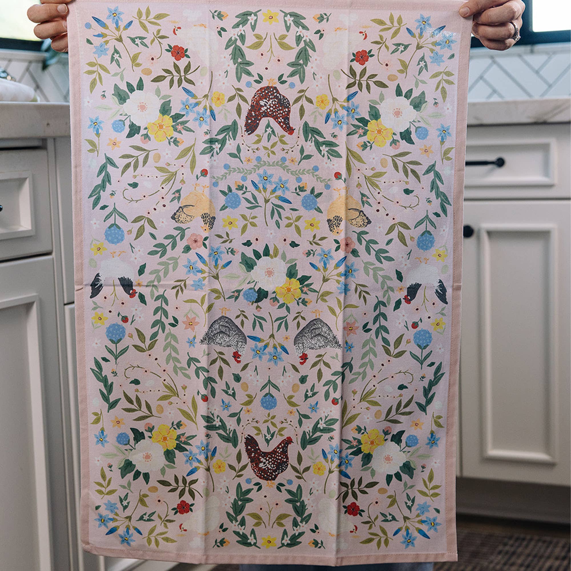 Chickens & Flowers Tea Towel - Raymond's Hallmark