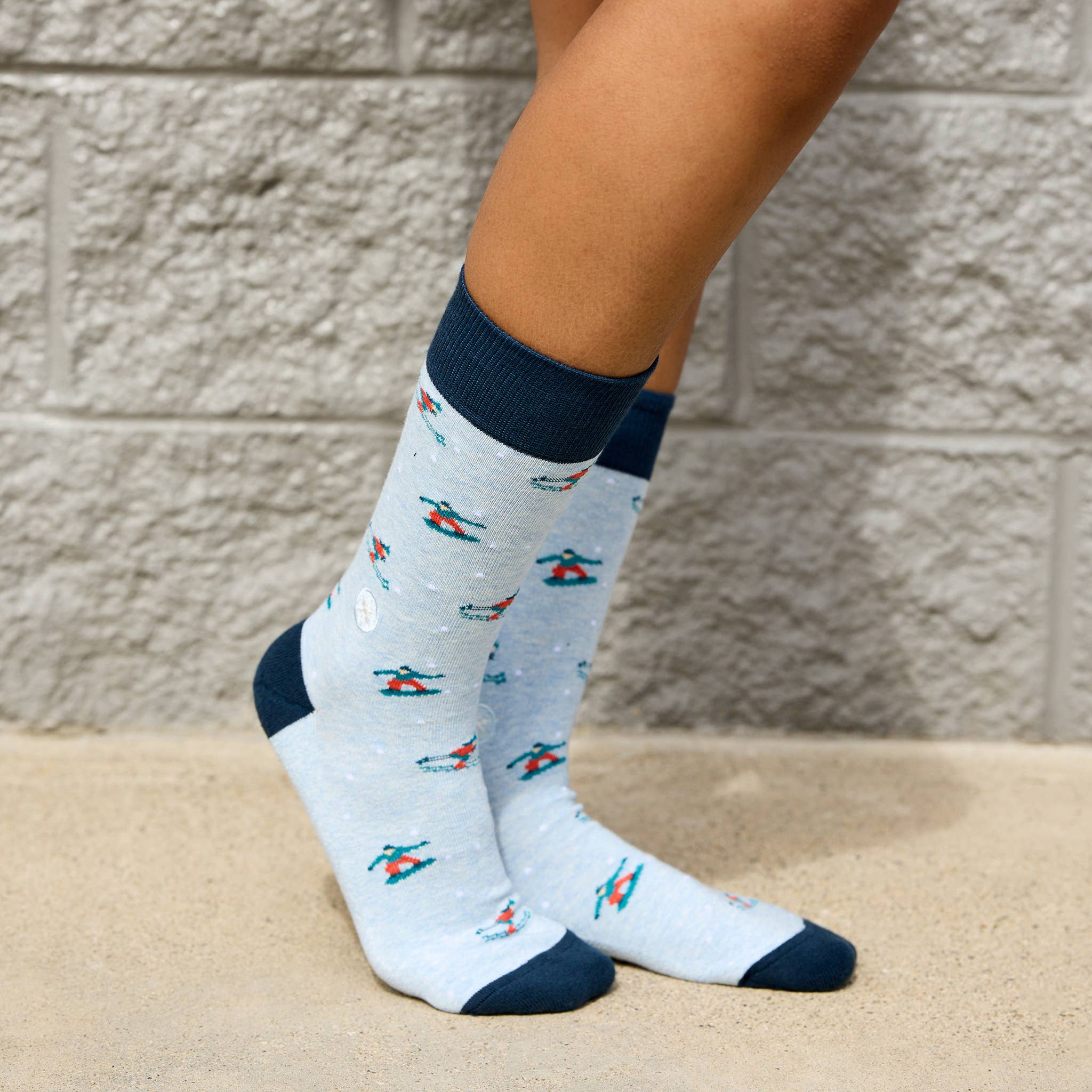 Socks that Support Youth Sports (Blue Skiers & Snowboarders) - Raymond's Hallmark