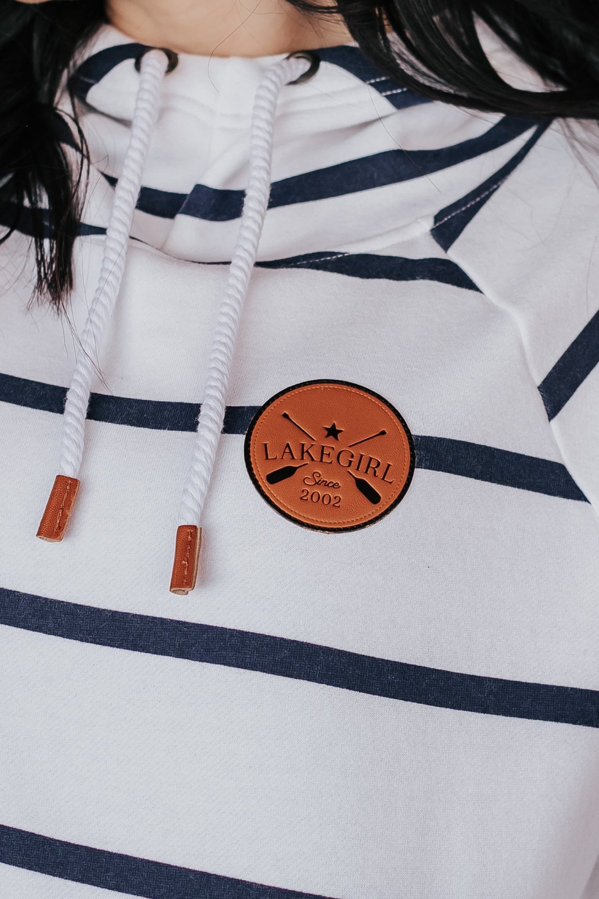 Fleece Stripe Hoodie White/Navy - Raymond's Hallmark