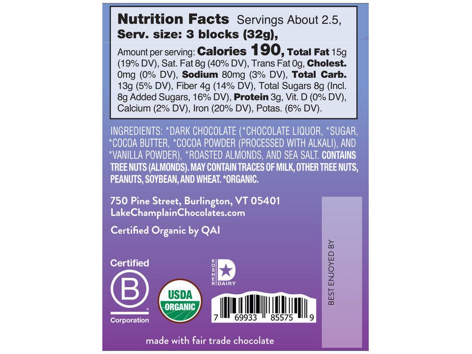Almonds & Sea Salt 43% Cocoa Dark - Raymond's Hallmark