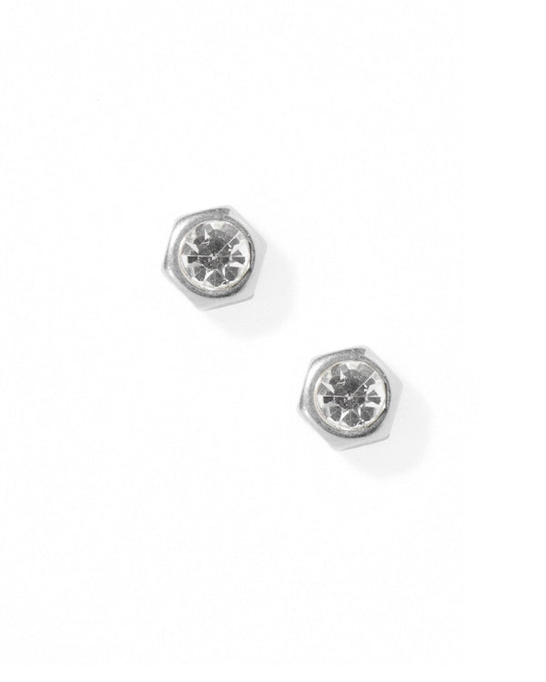 Screwback Stud Earrings-Addison Clear Silver - Raymond's Hallmark