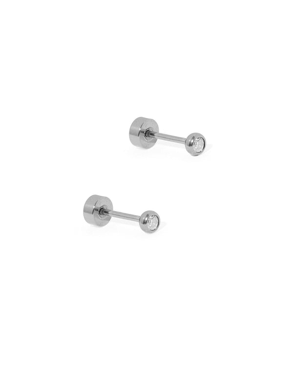 Screwback Stud Earrings-Cooper Clear Silver - Raymond's Hallmark