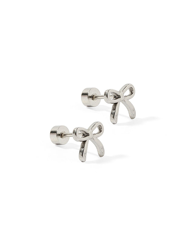 Screwback Stud Earrings-Sadie Bow Silver - Raymond's Hallmark