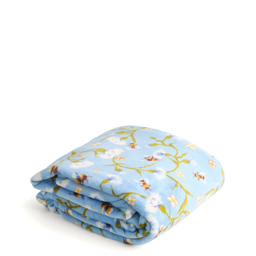 Plush Throw Blanket Bee Garden Blue