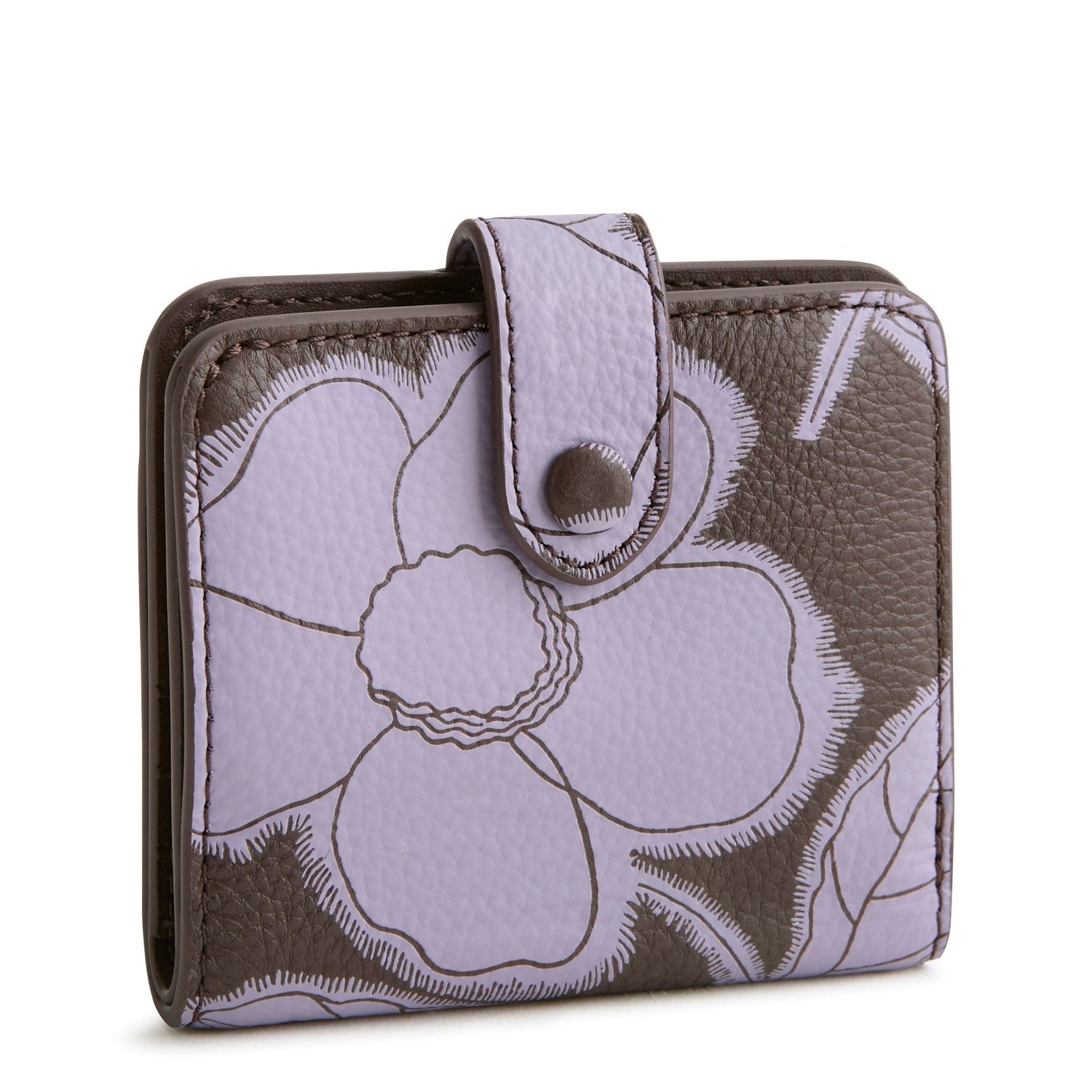 Small Tab Wallet Printed Leather-Appliqué Floral Coffee Bean - Raymond's Hallmark