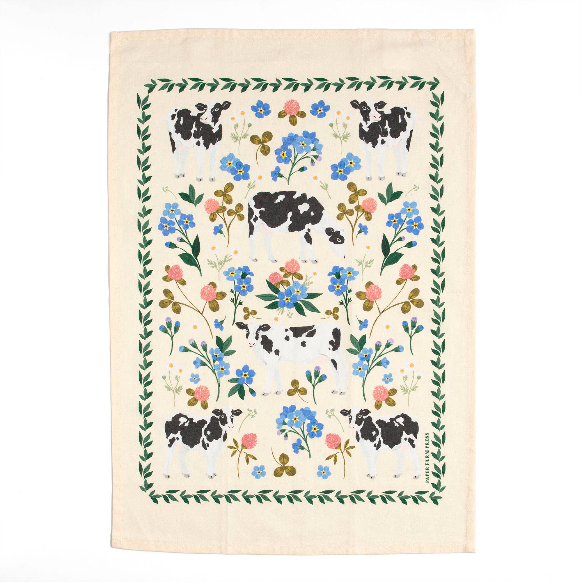 Milk Cows Folk Floral Tea Towel - Raymond's Hallmark