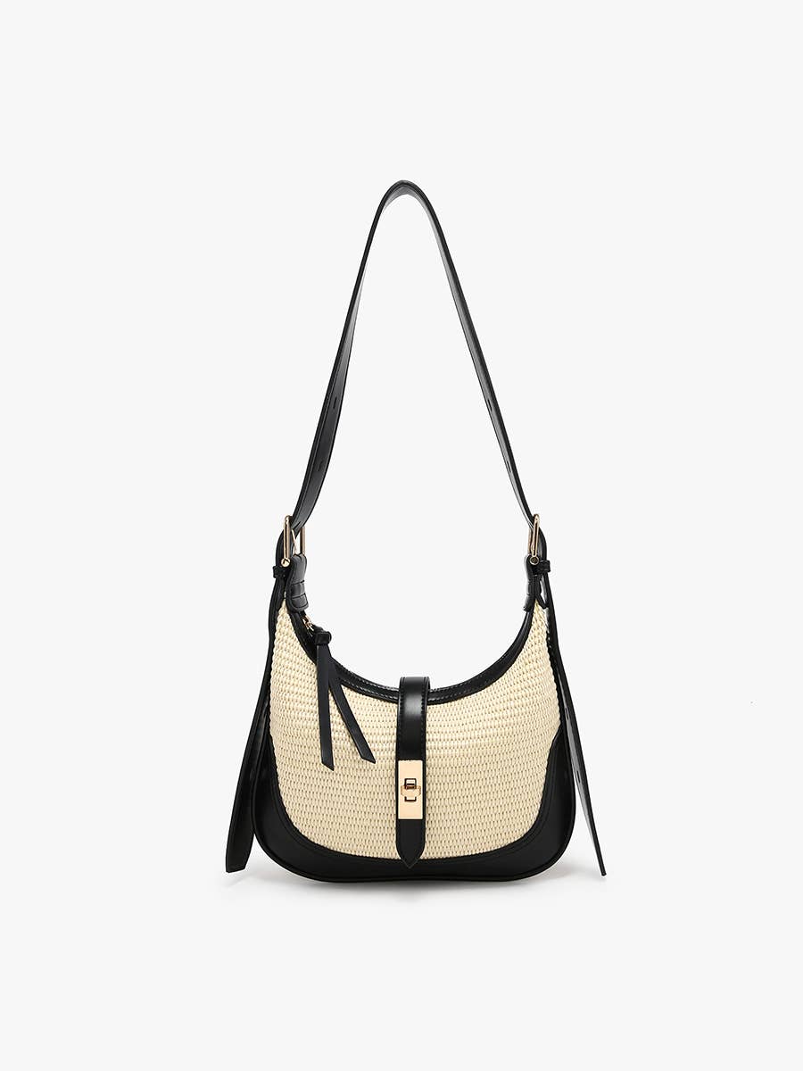 M2825 Ariana Straw Shoulder Bag w/ Top Zip & Twist-Lock Closure - Raymond's Hallmark
