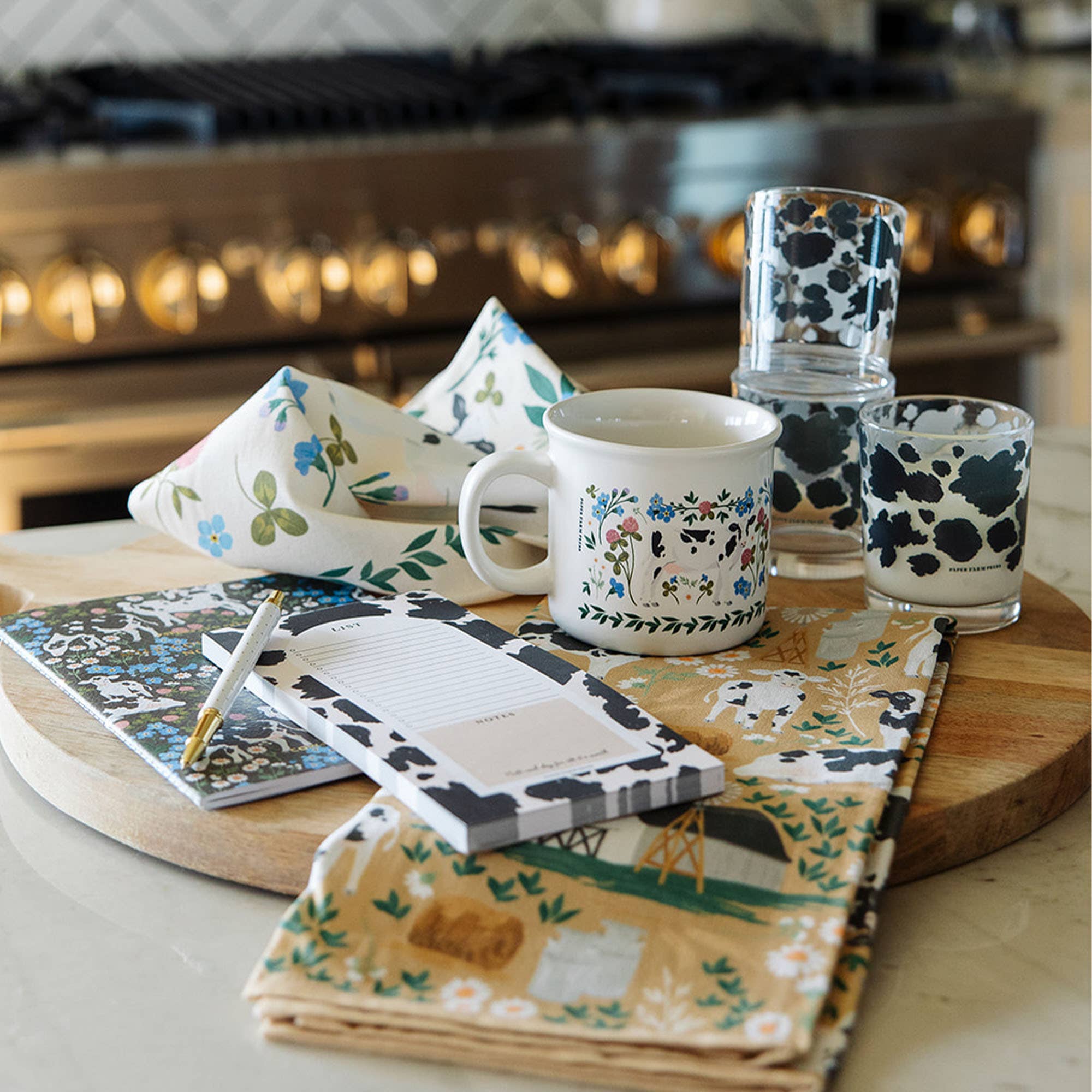 Milk Cows Folk Floral Tea Towel - Raymond's Hallmark