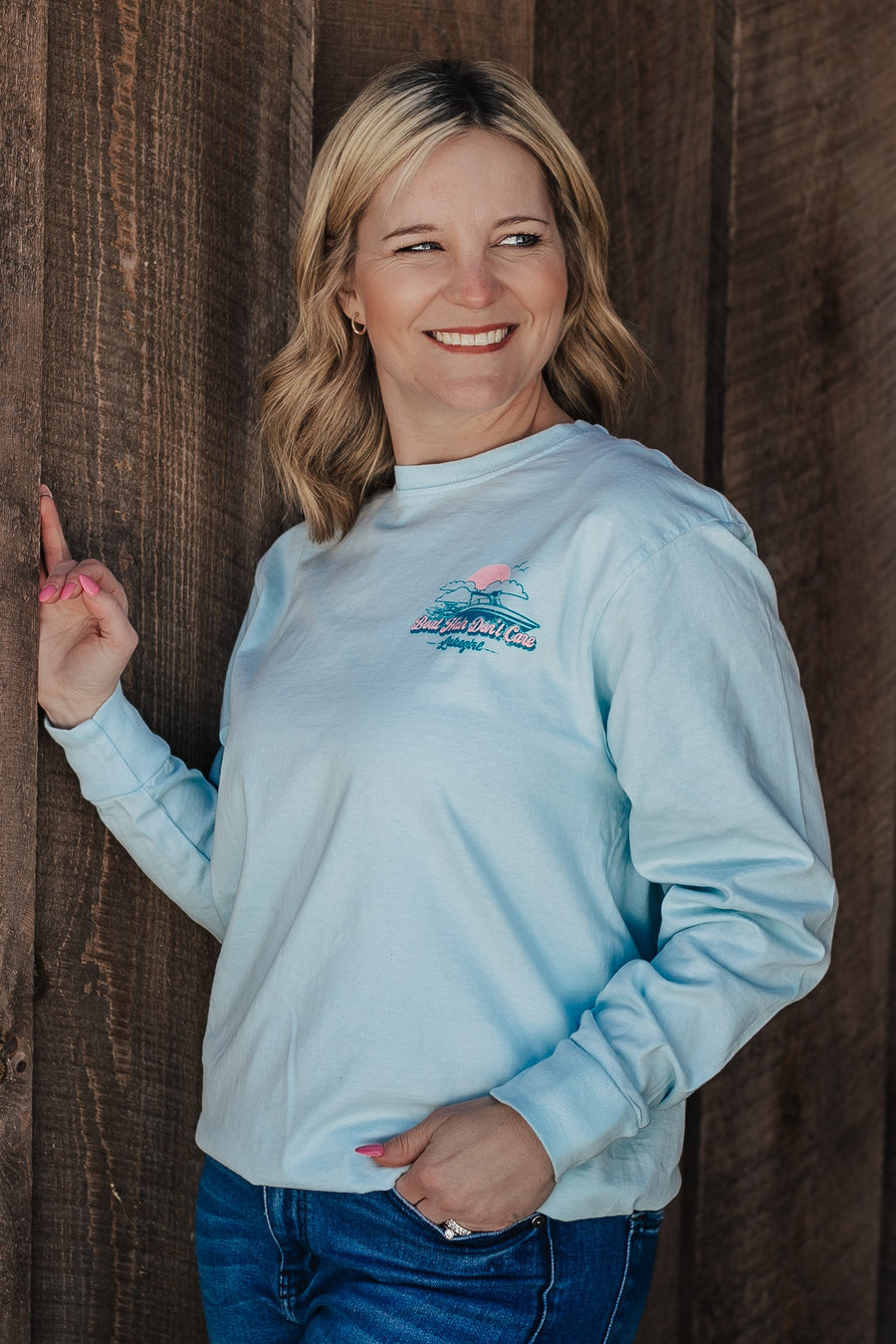 Boat Hair Don't Care Ringspun Long Sleeve Tee Powder - Raymond's Hallmark