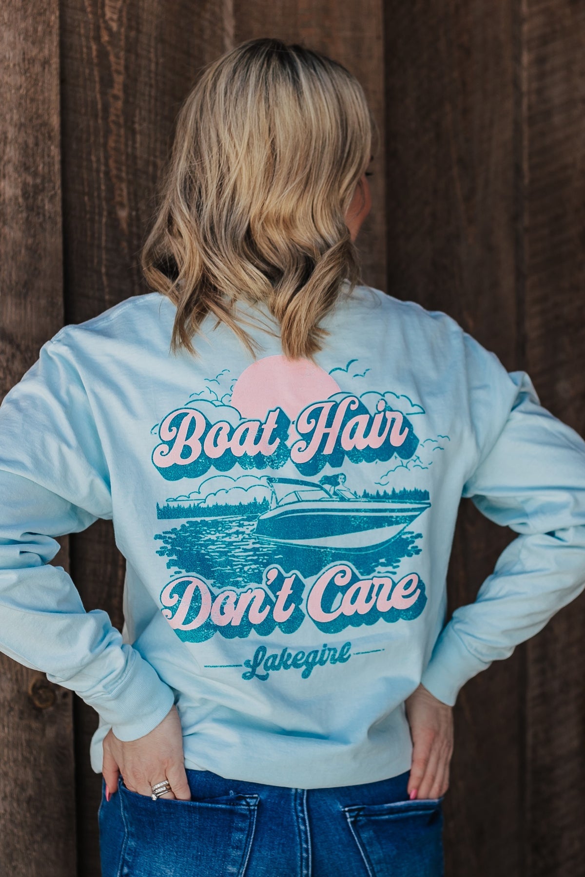 Boat Hair Don't Care Ringspun Long Sleeve Tee Powder - Raymond's Hallmark