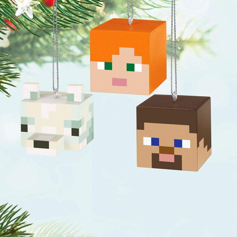 Mini Minecraft Alex, Steve and Arctic Fox Ornaments, Set of 3 $24.99