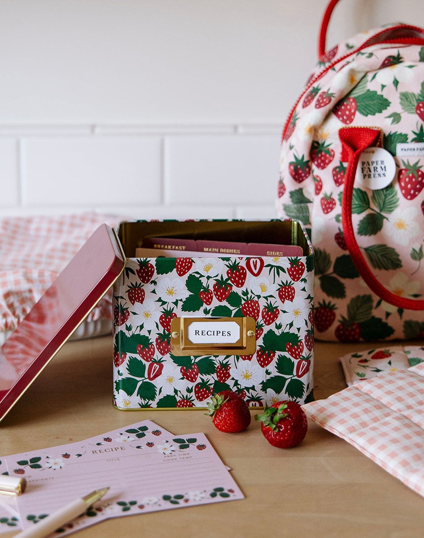 Strawberry Patch Tin Recipe Box - Raymond's Hallmark