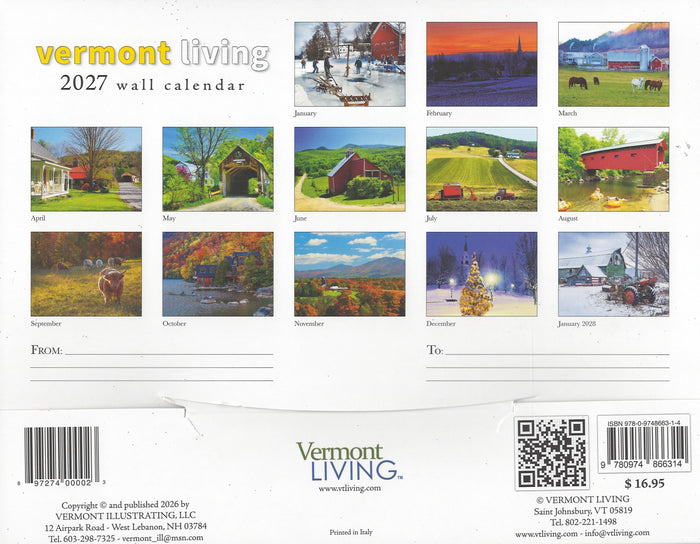 Vermont Living 2027 Wall Calendar