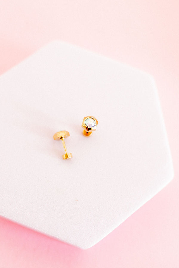 Screwback Stud Earrings-Addison Clear Gold - Raymond's Hallmark