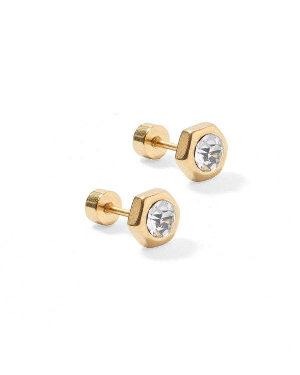 Screwback Stud Earrings-Addison Clear Gold - Raymond's Hallmark