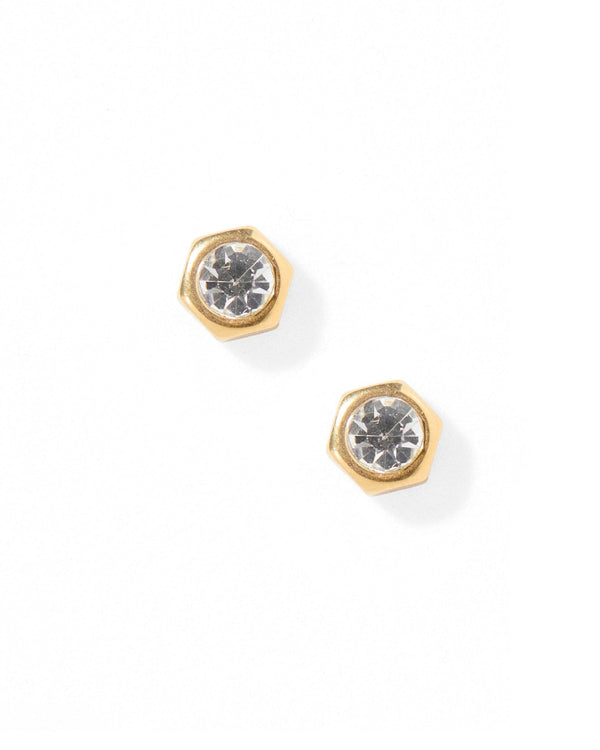 Screwback Stud Earrings-Addison Clear Gold - Raymond's Hallmark