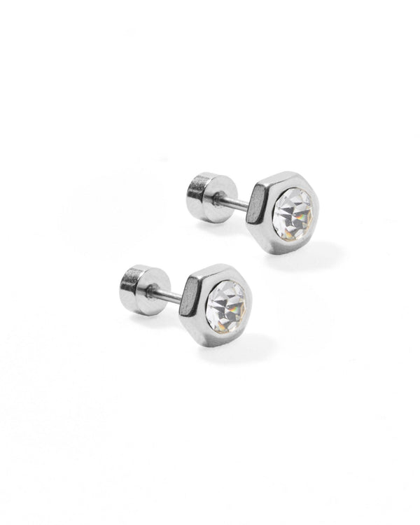 Screwback Stud Earrings-Addison Clear Silver - Raymond's Hallmark