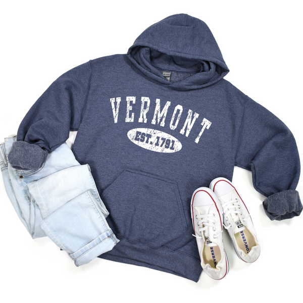 Vermont Hoodie Heather Denim - Raymond's Hallmark